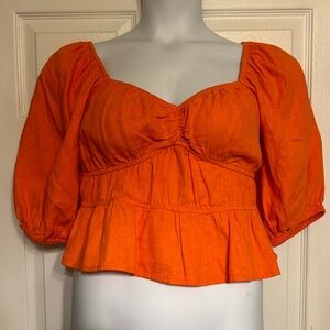 Women’s Puff Elbow Sleeve Linen Shirt - a new day orange M